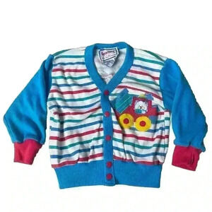 Spin‎ Offs Baby Cardigan Sweater 12m Striped Vtg 90s Patch Colorful Funky Kids